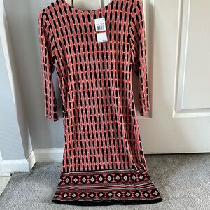 NWT- Michael Kors XS Coral/Black Print 3/4 Sleeve Dress